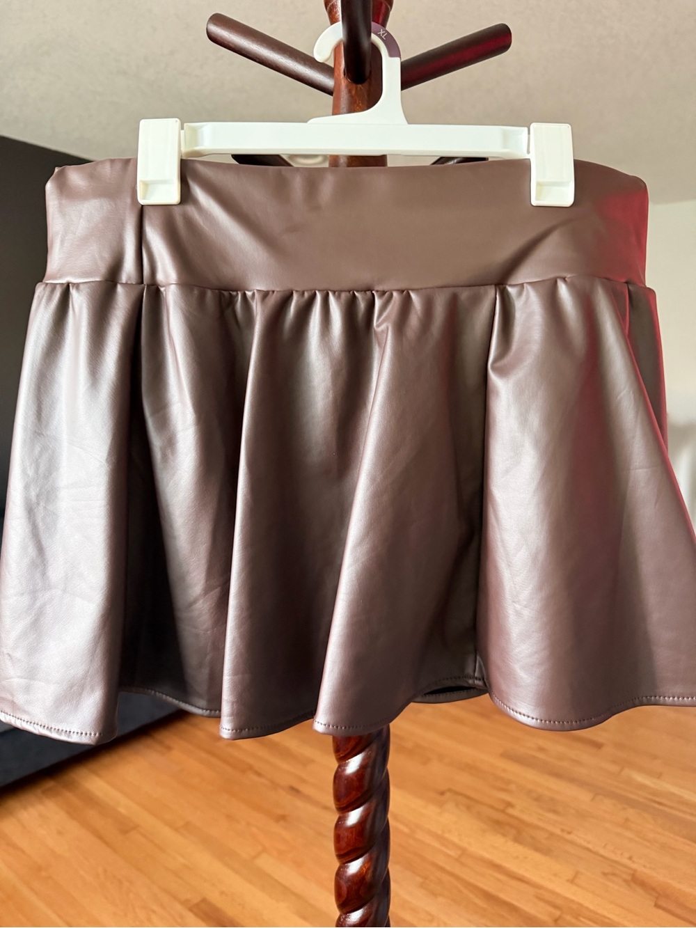 Faux Leather Flared Mini Skirt - Chocolate Brown - SHEIN NWOT